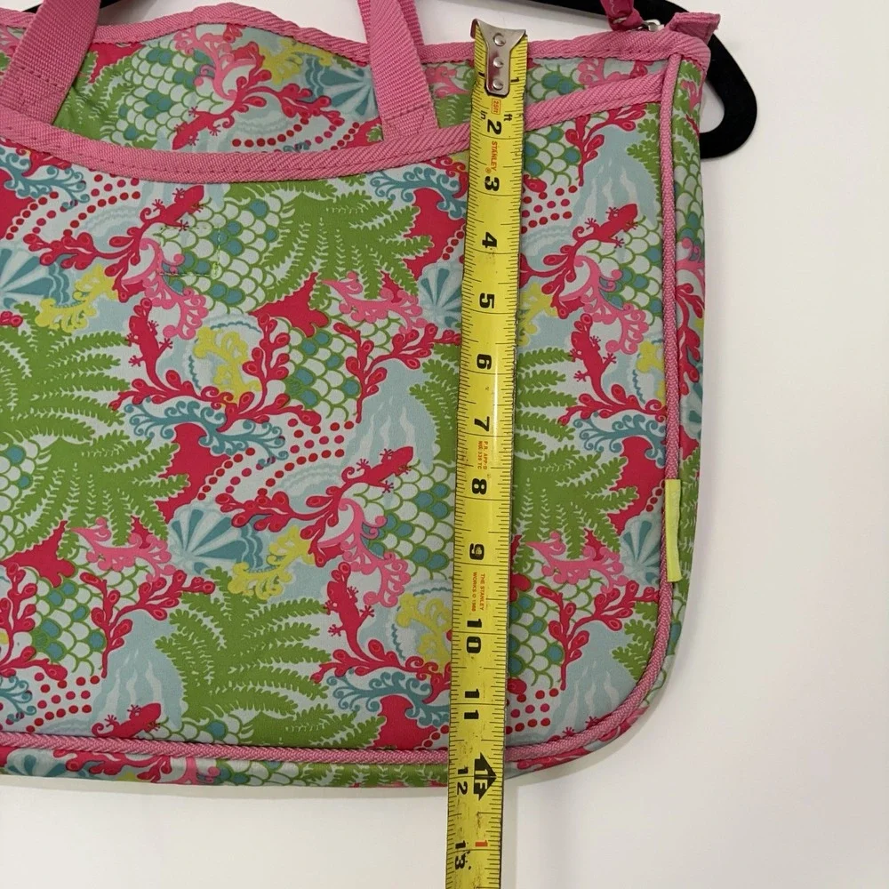 Lilly Pulitzer Pink Green Checking In Print Laptop Case Bag Padded Neoprene